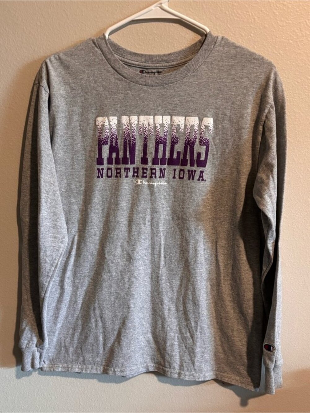 Champion Northern Iowa Panthers Grey Long Sleeve Tee - Purple Print Youth XL
